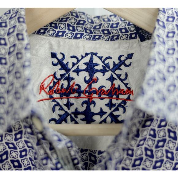 ROBERT GRAHAM LS SHIRT COTTON EMBROIDERY & CONTRASTING FLIP CUFFS M - Picture 9 of 9